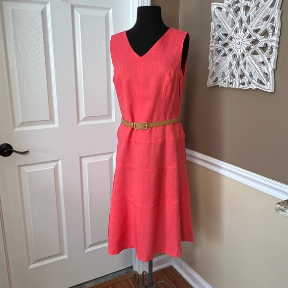 ⭐️ Black Label Evan Picone Sleeveless Belted Coral Dress Size 10 - Picture 4 of 10